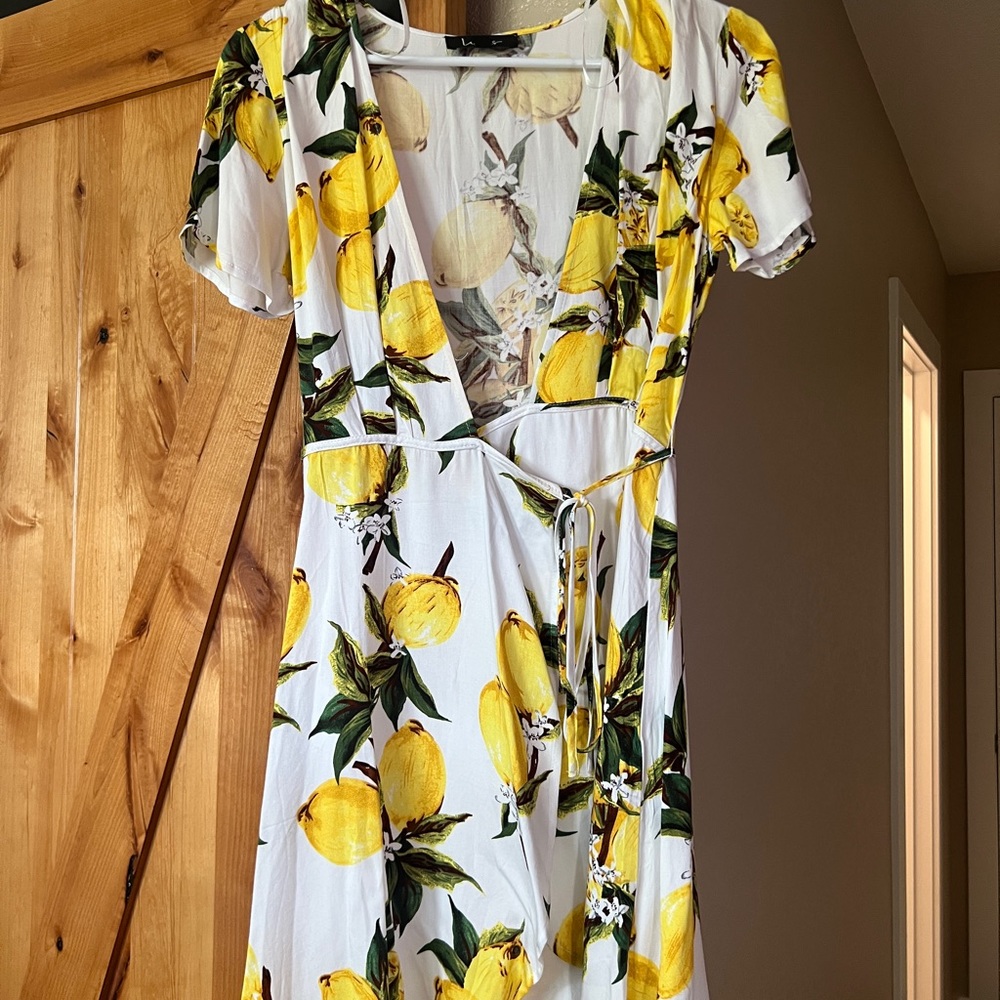 Lemon Printed Wrap Dress - Size Small - Lulus